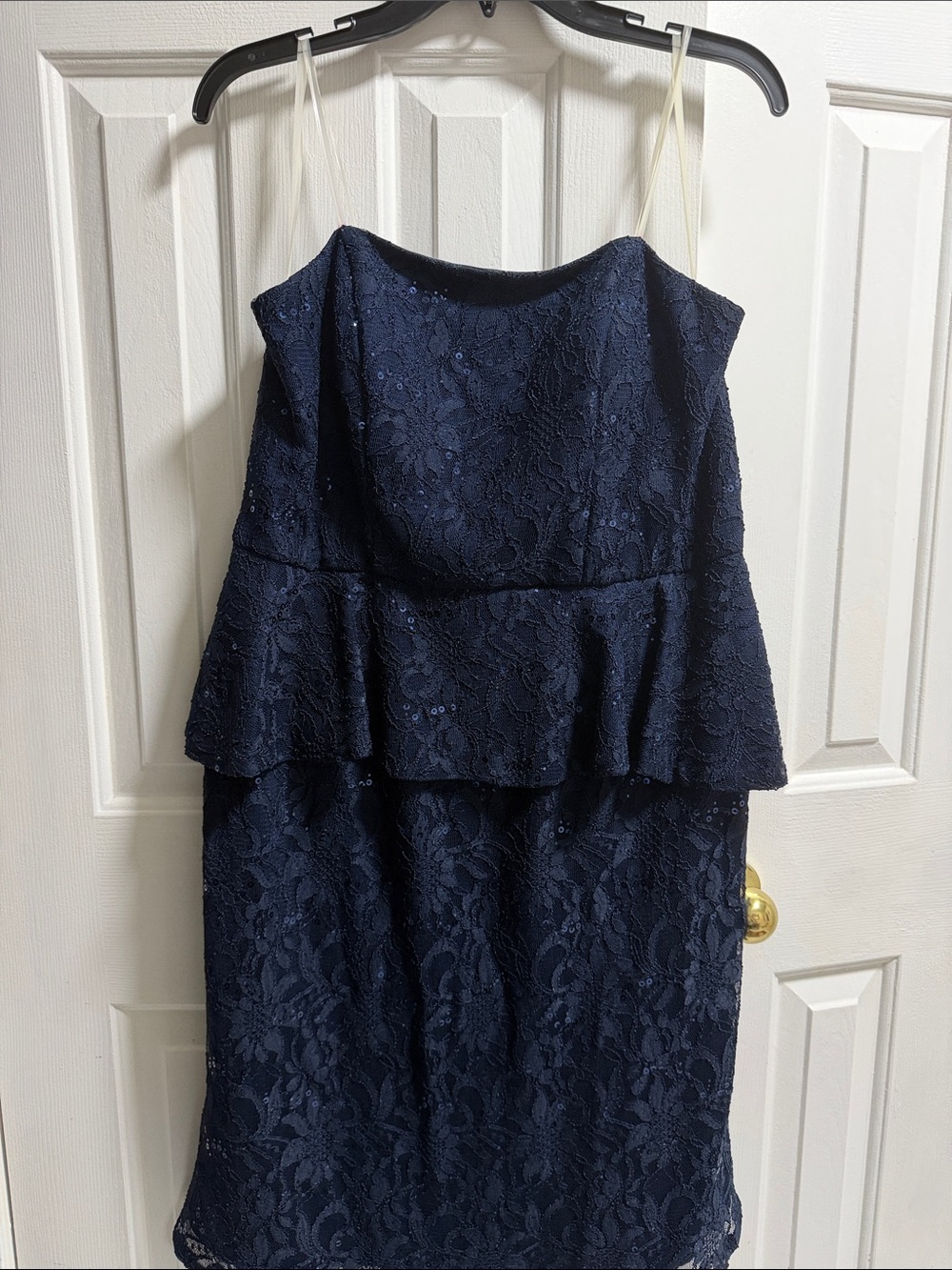 Navy Lace Peplum Cocktail Dress - Unbranded